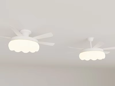 White Ceiling Fan Lights With Curved Blades And Scalloped Shades On Ceiling 3d model