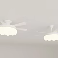 White Ceiling Fan Lights With Curved Blades And Scalloped Shades On Ceiling
