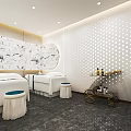 Luxurious SPA Sauna Interior With White Massage Beds Decorative Wall And Treatment Trolley