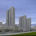 Modern High Rise Residential Buildings With Green Grassland And Blue Sky Background