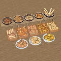 Dessert Shop Display With Assorted Baked Goods In Woven Baskets And Wooden Trays
