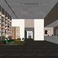 Modern Hotel Lobby Interior With Wooden Bookcases Green Sofa Crystal Chandelier And Marble Reception Desk