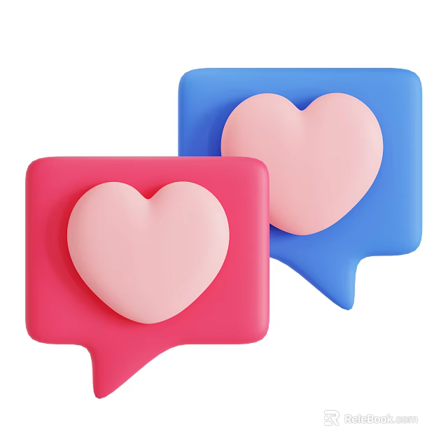Red and Blue Speech Bubble Shaped Decorative Ornament Set With Pink Hearts For Interior Decor 3d model 