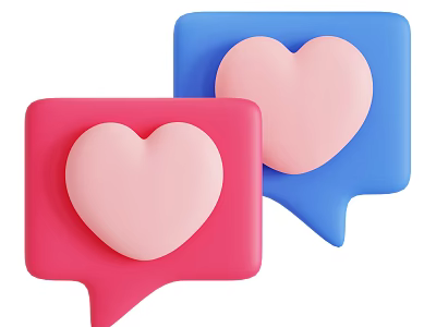 Red and Blue Speech Bubble Shaped Decorative Ornament Set With Pink Hearts For Interior Decor 3d model