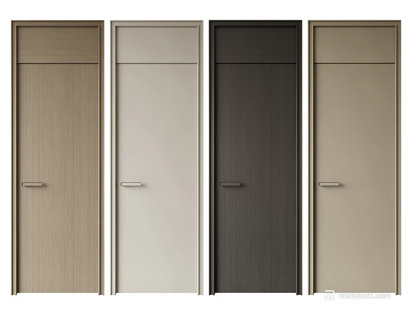 Modern Minimalist Hinged Doors With Wooden Texture And Various Colors For Home Interior 3d model 