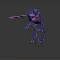 Purple Frog Standing With Extended Long Pink Tongue On White Background