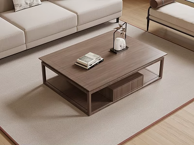 Modern Living Room With Wooden Coffee Table Light Sofa And Decorative Items 3d model