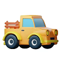 Yellow Cartoon Style Toy Truck With Wooden Railings And Blue Windows
