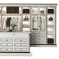 Modern Organized Wardrobe Interior With Hanging Clothes Drawers Shoes And Storage Bags