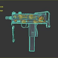 Gray Submachine Gun with Orange Flame Patterns Stock and Magazine