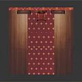 Elegant Red Chair Furniture With Gold Patterns On Red Carpet And Wooden Steps
