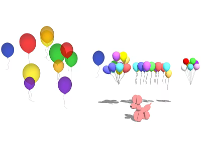 Vibrant Colorful Balloon Bouquets With Various Colors And Pink Balloon Dog 3d model