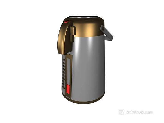 Stainless Steel Insulated Thermos Flask with Gold Silver Design and Portable Handle 3d model 