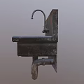 Vintage Wall Mounted Metal Washbasin With Curved Faucet And Drain Pipe