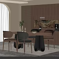Modern Restaurant Interior With Round Dining Table Wooden Chairs And Coffee Machine