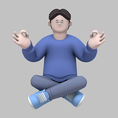 Man Meditating Sitting Cross-Legged in Blue Sweater Gray Pants and Blue Sneakers 3d model