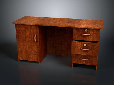 Brown Wooden Desk With Drawers And Cabinet For Home Office Furniture 3d model