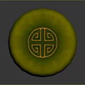 Green Circular Decorative Piece With Intricate Yellow Geometric Pattern In Center