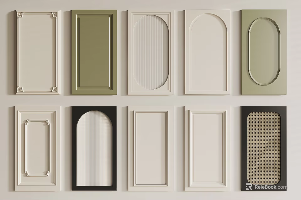 Stylish Wardrobe Doors With Various Designs Colors Shapes And Decorative Patterns For Home 3d model 