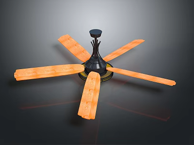 Modern Ceiling Fan With Orange Wooden Blades And Black Motor Housing 3d model