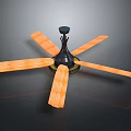 Modern Ceiling Fan With Orange Wooden Blades And Black Motor Housing