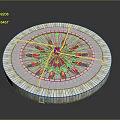 Elegant Circular Decorative Household Item With Intricate Central Pattern And Striped Border Design