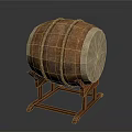 Traditional Household Wooden Drum on Wooden Stand with Wrapped Ropes and Natural Colored Drumhead
