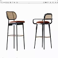 Modern Bar Stools With Woven Backrest Brown Padded Seat And Black Metal Legs