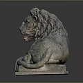 Detailed Reclining Stone Lion Statue on Classical Pedestal with Dark Background