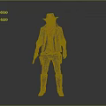 Man in Cowboy Outfit with Brown Hat Red Bandana Vest and Revolver