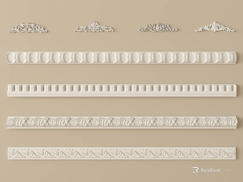 Beautiful Ornate Carved Decorative Moldings With Classic Patterns For Home Decor 3d model 