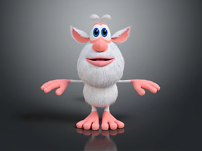 Cute White Furry Animal with Big Blue Eyes Pink Nose Ears and Feet Cartoon Character 3d model