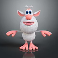 Cute White Furry Animal with Big Blue Eyes Pink Nose Ears and Feet Cartoon Character