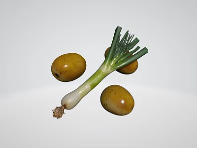 Fresh Leek and Ripe Olives Arranged on White Background for Healthy Cooking 3d model