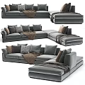 Gray Sectional Sofa With Pillows And Blanket Displayed In Various Angles 3d model