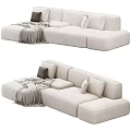 Modern Modular Sofa Set With Sectional Design Gray White Cushions And Blanket 3d model