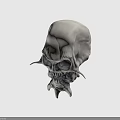 Silver Skeleton Creature With Sharp Fangs Spiked Protrusions And Menacing Facial Features 3d model