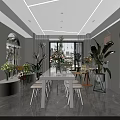 White Toned Specialty Store Interior With Display Shelves Green Plants Decorations Wooden Partition Pendant Lights