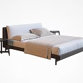 Modern Double Bed With Upholstered Headboard Nightstands And Soft Pillows 3d model
