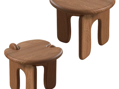 Modern Oak Round Side Tables With Unique Curved Legs And Natural Wood Finish 3d model