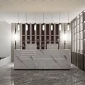 Modern Storefront Design With Decorative Vertical Grilles Illuminated Entrance And Glass Panels