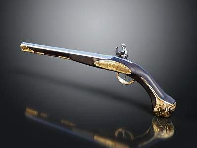 Vintage Antique Pistol With Golden Accents And Intricate Black Handle Design 3d model