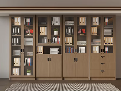 Light Wood Modern Storage Cabinet Shelves With Glass Solid Doors Organizing Books Folders Potted Plants 3d model