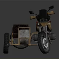 Tan 3D Rendered Motorcycle With Brown Seat Sidecar And Metal Frame On Dark Background