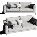 Modern Light Colored Two Seater Sofa with White and Dark Pillows and Cozy Blanket 3d model