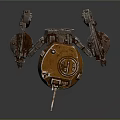 Robotic Character With Barrel Shaped Body And Four Mechanical Legs In Industrial Metallic Style