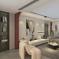 Modern Living and Dining Room Interior With Sofa TV Wall Coffee Table And Decorative Plants