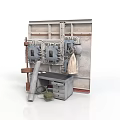 Modern Industrial Style Scene With Mechanical Devices Metal Pipes Control Panels And Tool Bags