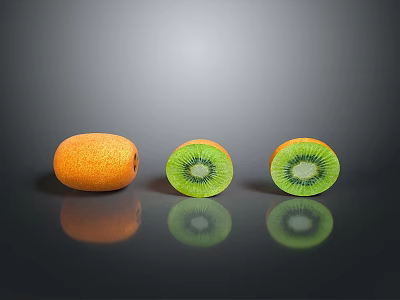 Fresh Kiwi Fruit Display With Whole And Sliced Green Flesh And Black Seeds 3d model