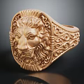Golden Lion Head Ring With Intricate Ornate Patterns And Detailed Craftsmanship Design